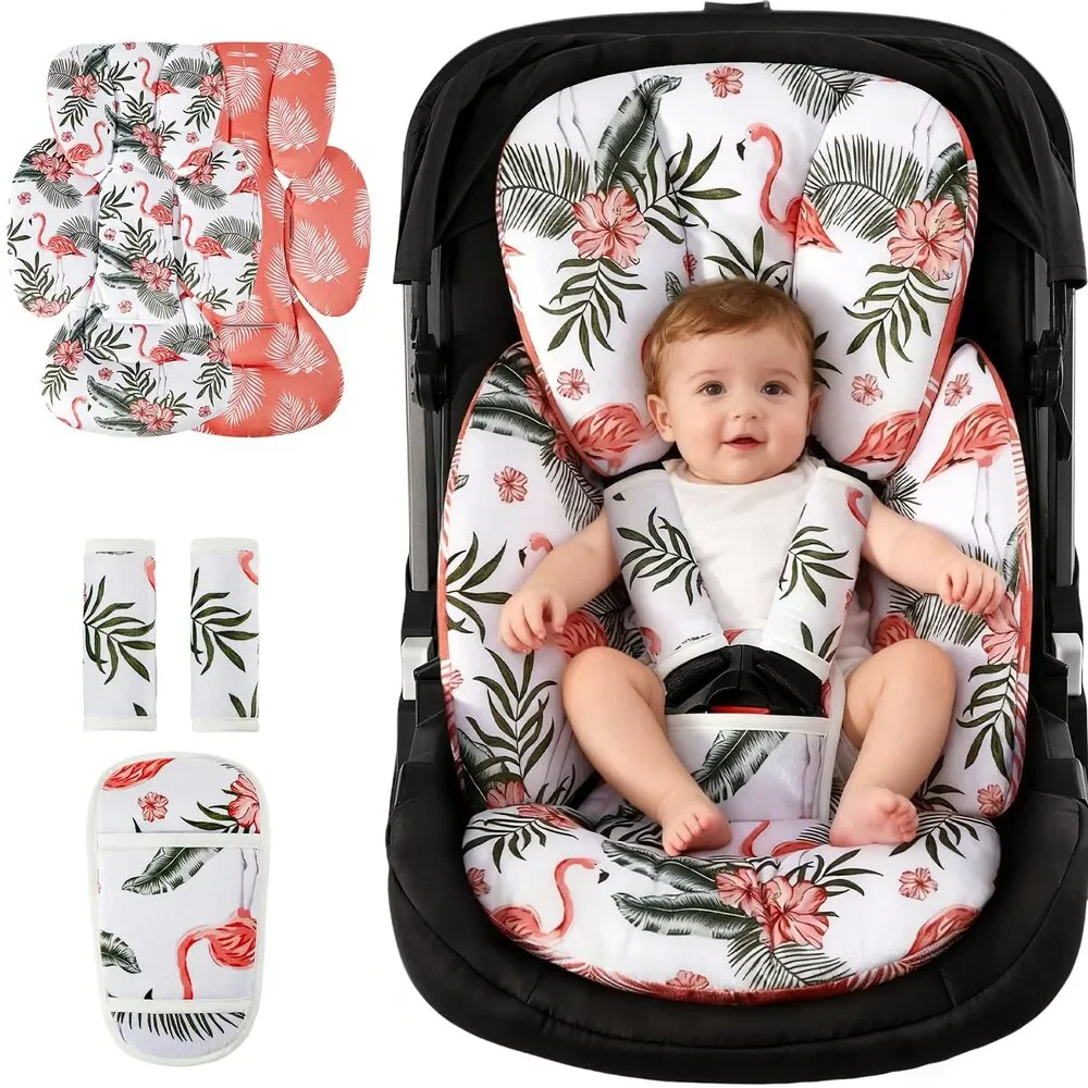 Mamatepe Flamingo Car Seat Insert for Newborn, Reversible Baby Head Body Support